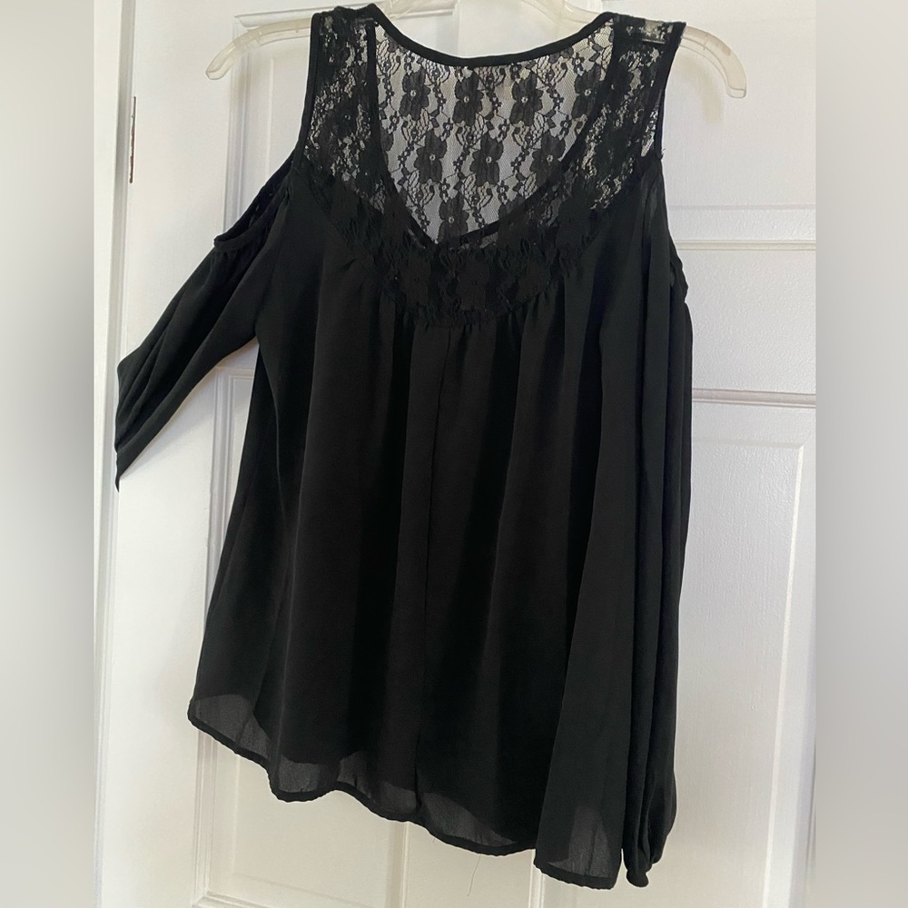 Decree Lace Cold Shoulder Sheer Blouse